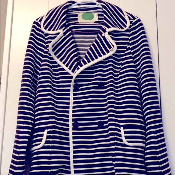 Retro Anthropologie Navy & White Striped Soft Blazer Jacket Double Breasted - Picture 2 of 16